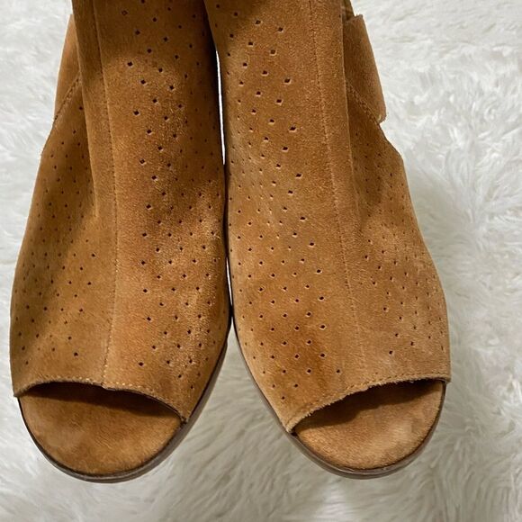 Franco Fortini Leather Booties Rhea Suede Block Heel Peep Toe Tan Shoes size 10 - Picture 9 of 14